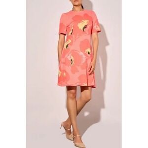Ming Wang Soft Knit Peach Abstract Dress Size 2X Round Neck Short Sleeve